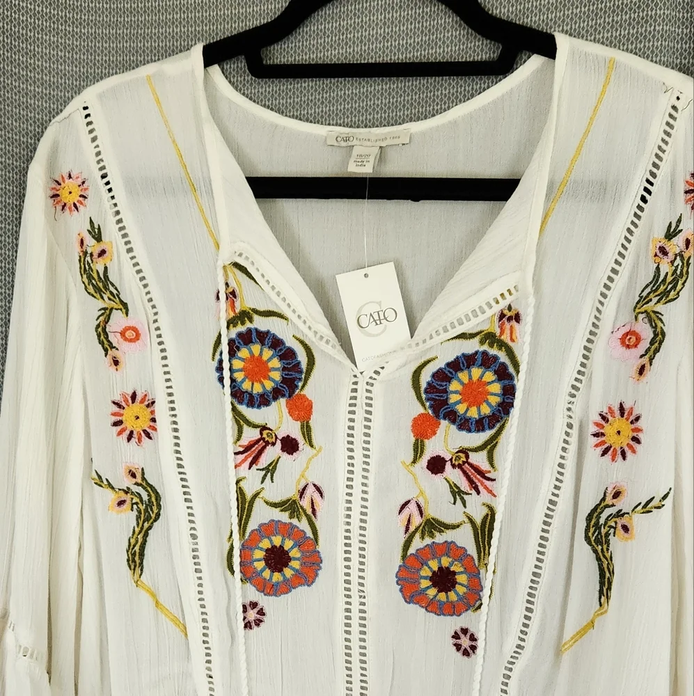 Plus Size 18/20 Cato Boho Embroidered Blouse NWT - Picture 9 of 9